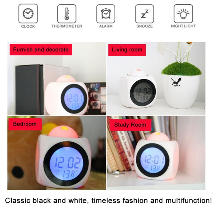 Sveglia con proiezione LED multifunzione Orologio parlante vocale, White without USB cable, Black without USB cable, Black + USB cable, White + USB cable