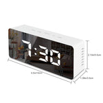 Sveglia a specchio a LED Orologio da tavolo snooze digitale Tempo elettronico Temperatura Ampio display con luce di sveglia, TS-S69-W, TS-S69-L