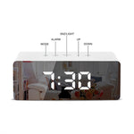 Sveglia a specchio a LED Orologio da tavolo snooze digitale Tempo elettronico Temperatura Ampio display con luce di sveglia, TS-S69-W, TS-S69-L