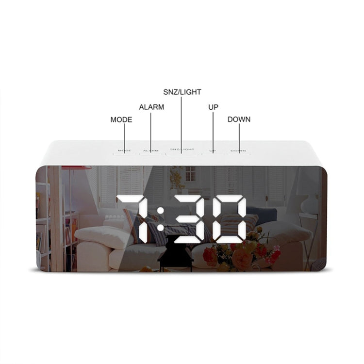 Sveglia a specchio a LED Orologio da tavolo snooze digitale Tempo elettronico Temperatura Ampio display con luce di sveglia, TS-S69-W, TS-S69-L