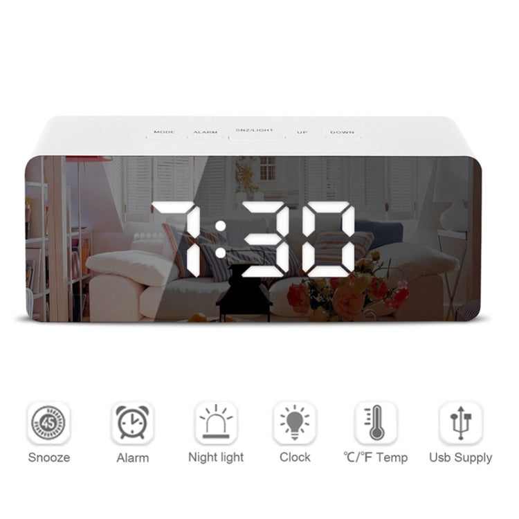 Sveglia a specchio a LED Orologio da tavolo snooze digitale Tempo elettronico Temperatura Ampio display con luce di sveglia, TS-S69-W, TS-S69-L