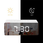 Sveglia a specchio a LED Orologio da tavolo snooze digitale Tempo elettronico Temperatura Ampio display con luce di sveglia, TS-S69-W, TS-S69-L