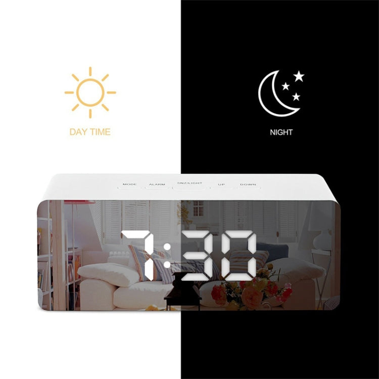 Sveglia a specchio a LED Orologio da tavolo snooze digitale Tempo elettronico Temperatura Ampio display con luce di sveglia, TS-S69-W, TS-S69-L