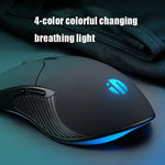 Inphic PB1 Mouse cablato da gioco con definizione macro, muto per ufficio aziendale, lunghezza cavo: 1,5 m, Black Silen Business Version, Classic Back Breathing Light, Matte White Breathing Light
