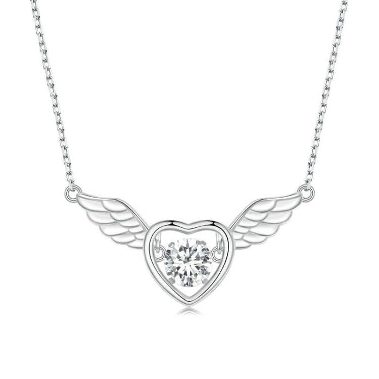 Collana in argento sterling S925 con ali vibranti placcate in oro bianco e zirconi, BSN287