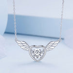 Collana in argento sterling S925 con ali vibranti placcate in oro bianco e zirconi, BSN287