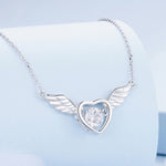Collana in argento sterling S925 con ali vibranti placcate in oro bianco e zirconi, BSN287