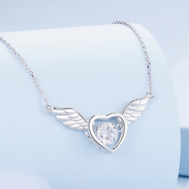 Collana in argento sterling S925 con ali vibranti placcate in oro bianco e zirconi, BSN287