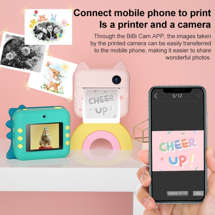 P1 Nessuna scheda Fotocamera istantanea per bambini 1200W Mini fotocamera digitale fotografica con doppia lente anteriore e posteriore (dinosauro verde), Green Dinosaur No Card, Pink Cat No Card, Green Dinosaur 16GB, Pink Cat 16GB, Green Dinosaur 32GB�...