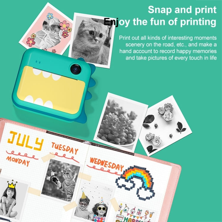 P1 Nessuna scheda Fotocamera istantanea per bambini 1200W Mini fotocamera digitale fotografica con doppia lente anteriore e posteriore (dinosauro verde), Green Dinosaur No Card, Pink Cat No Card, Green Dinosaur 16GB, Pink Cat 16GB, Green Dinosaur 32GB�...