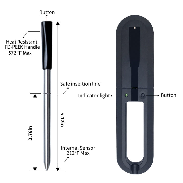 TY530 BBQ Probe Wireless Bluetooth Termometro Mobile Phone APP Kitchen Food Barbecue Termometro da forno, Food Temperature Range: -40-100 degree