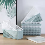Cestino portaoggetti da scrivania e articoli vari da 6 pezzi Cestino portaoggetti rettangolare in plastica, Small （White）, Small （Light Green）, Large (White), Large（Llight Green）