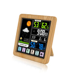 TS-3310 Orologio meteorologico wireless Orologio multifunzionale con schermo a colori Termometro touch screen creativo per la casa, Wood Grain, Black