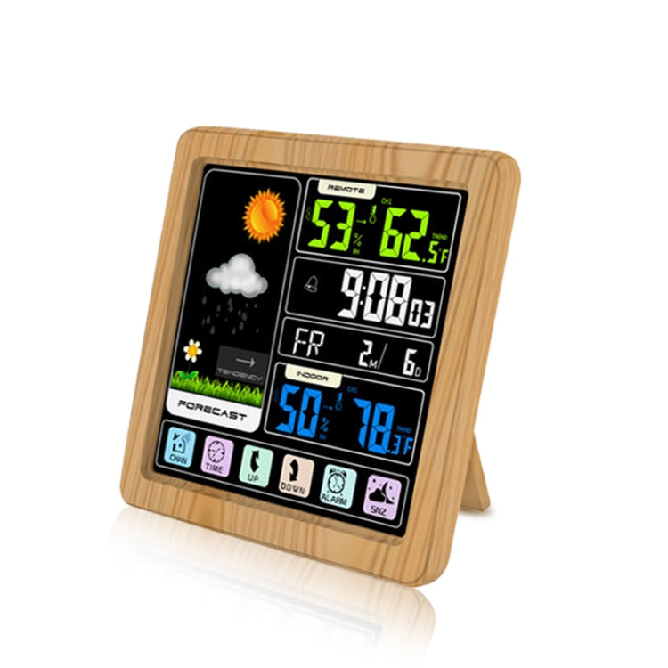 TS-3310 Orologio meteorologico wireless Orologio multifunzionale con schermo a colori Termometro touch screen creativo per la casa, Wood Grain, Black