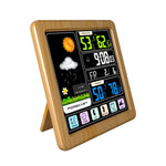 TS-3310 Orologio meteorologico wireless Orologio multifunzionale con schermo a colori Termometro touch screen creativo per la casa, Wood Grain, Black
