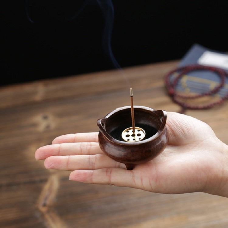 Bruciatore di incenso binaurale Bruciatore di incenso antico per interni in rame puro per uso domestico, Three-foot Xuande Furnace, Hand-played Vatican Incense Burner, Bowl-shaped Incense Burner