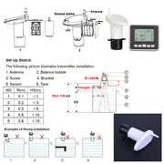 TS-FT002 Indicatore di livello del serbatoio dell'acqua elettronico ad ultrasuoni multifunzionale con indicatore di livello dell'acqua con display del termometro della temperatura interna, TS-FT002