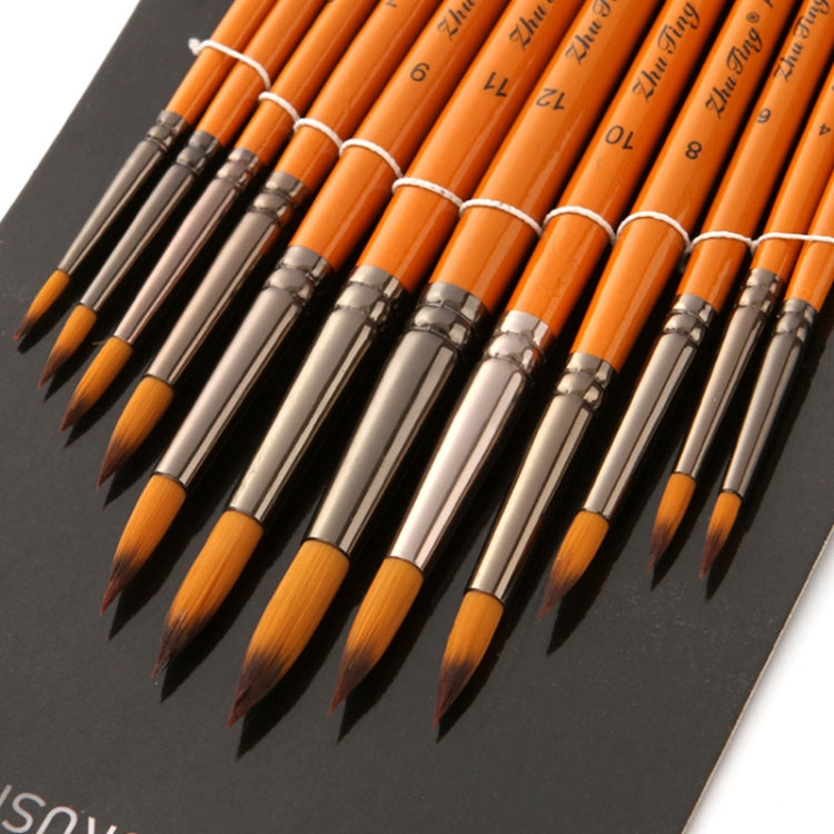 ZHU TING 12 PCS / Set Corto palo di legno in nylon per capelli Pennello per linea di ganci per acquerelli Pennello per pennellate per pittura a olio per unghie, Watercolor Hook Line Brush