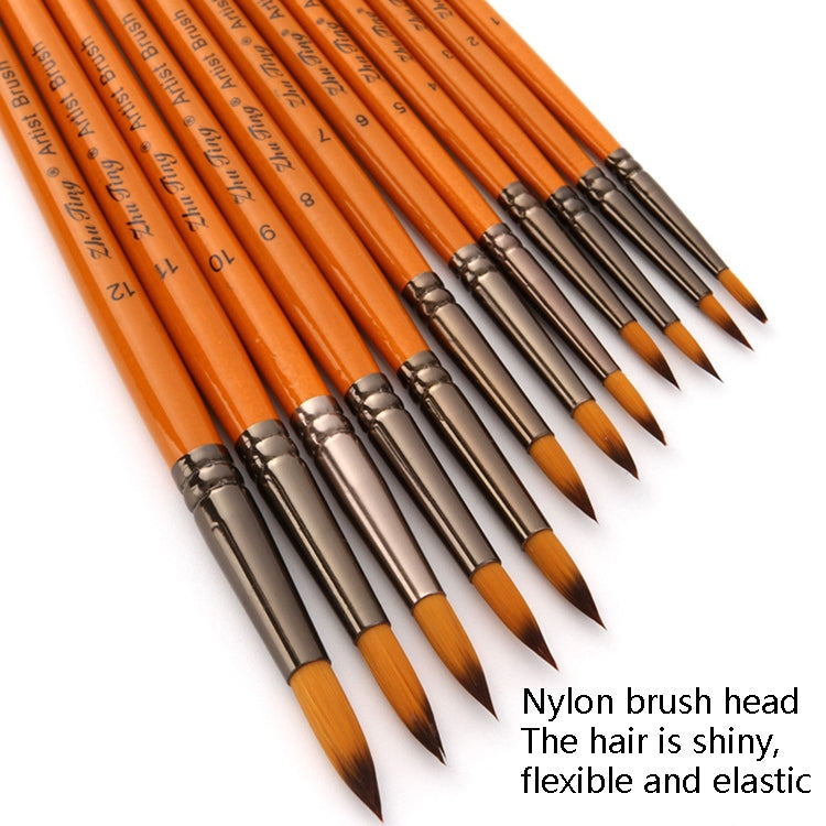 ZHU TING 12 PCS / Set Corto palo di legno in nylon per capelli Pennello per linea di ganci per acquerelli Pennello per pennellate per pittura a olio per unghie, Watercolor Hook Line Brush