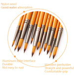ZHU TING 12 PCS / Set Corto palo di legno in nylon per capelli Pennello per linea di ganci per acquerelli Pennello per pennellate per pittura a olio per unghie, Watercolor Hook Line Brush