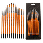 ZHU TING 12 PCS / Set Corto palo di legno in nylon per capelli Pennello per linea di ganci per acquerelli Pennello per pennellate per pittura a olio per unghie, Watercolor Hook Line Brush