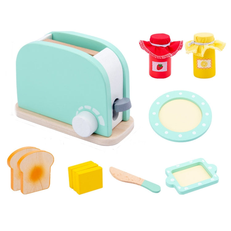 Set da cucina per simulazione per bambini. Taglio di cibo in legno per bambini. Fai finta di giocare a un giocattolo, Bread Maker, Coffee Machine, Juicer, Blender, Mini Oven, Delicious Salad Set, Waffles