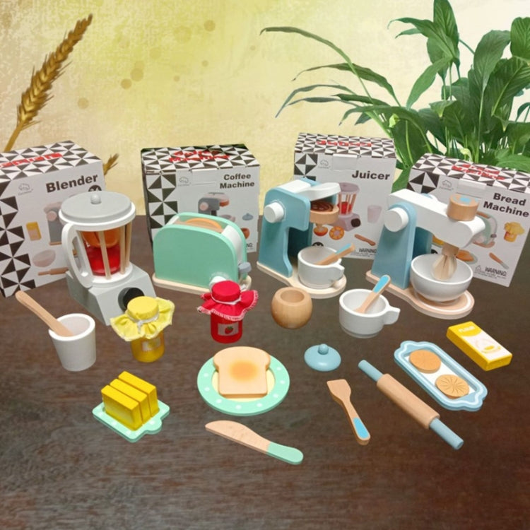 Set da cucina per simulazione per bambini. Taglio di cibo in legno per bambini. Fai finta di giocare a un giocattolo, Bread Maker, Coffee Machine, Juicer, Blender, Mini Oven, Delicious Salad Set, Waffles