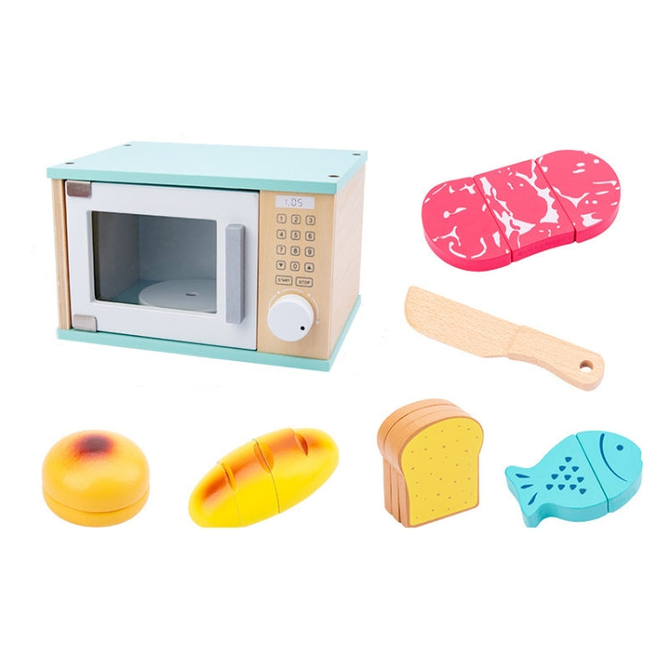 Set da cucina per simulazione per bambini. Taglio di cibo in legno per bambini. Fai finta di giocare a un giocattolo, Bread Maker, Coffee Machine, Juicer, Blender, Mini Oven, Delicious Salad Set, Waffles
