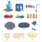 Set multifunzionale di binari stradali della stazione di polizia in legno Set di blocchi di costruzione per bambini Giocattoli educativi per la prima educazione, Police Station Road Track Set