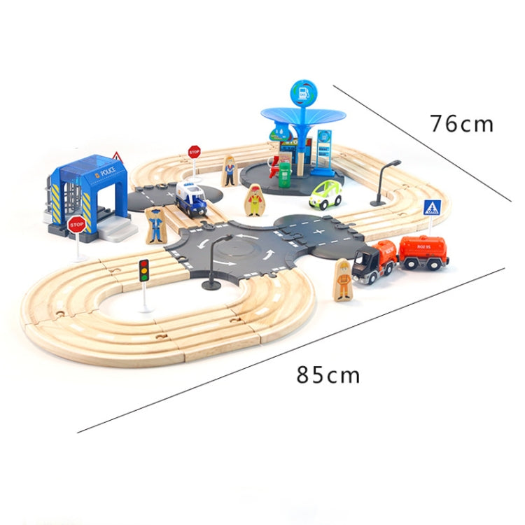 Set multifunzionale di binari stradali della stazione di polizia in legno Set di blocchi di costruzione per bambini Giocattoli educativi per la prima educazione, Police Station Road Track Set