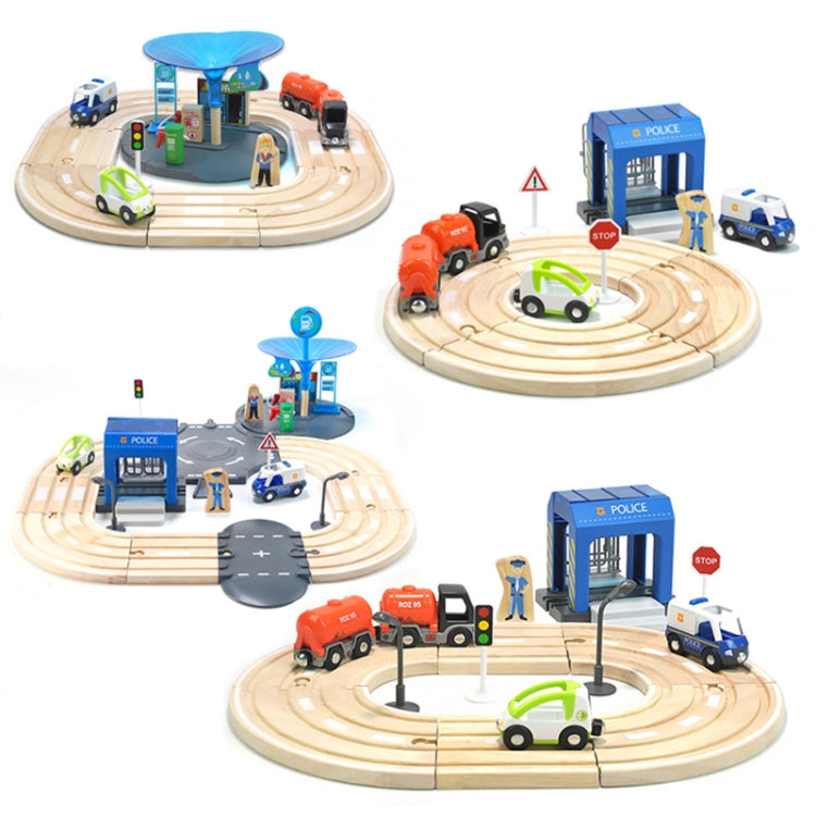 Set multifunzionale di binari stradali della stazione di polizia in legno Set di blocchi di costruzione per bambini Giocattoli educativi per la prima educazione, Police Station Road Track Set