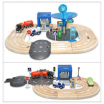 Set multifunzionale di binari stradali della stazione di polizia in legno Set di blocchi di costruzione per bambini Giocattoli educativi per la prima educazione, Police Station Road Track Set