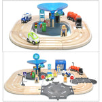 Set multifunzionale di binari stradali della stazione di polizia in legno Set di blocchi di costruzione per bambini Giocattoli educativi per la prima educazione, Police Station Road Track Set