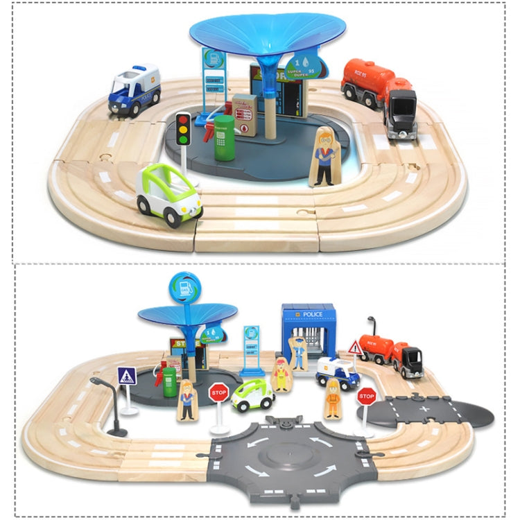 Set multifunzionale di binari stradali della stazione di polizia in legno Set di blocchi di costruzione per bambini Giocattoli educativi per la prima educazione, Police Station Road Track Set