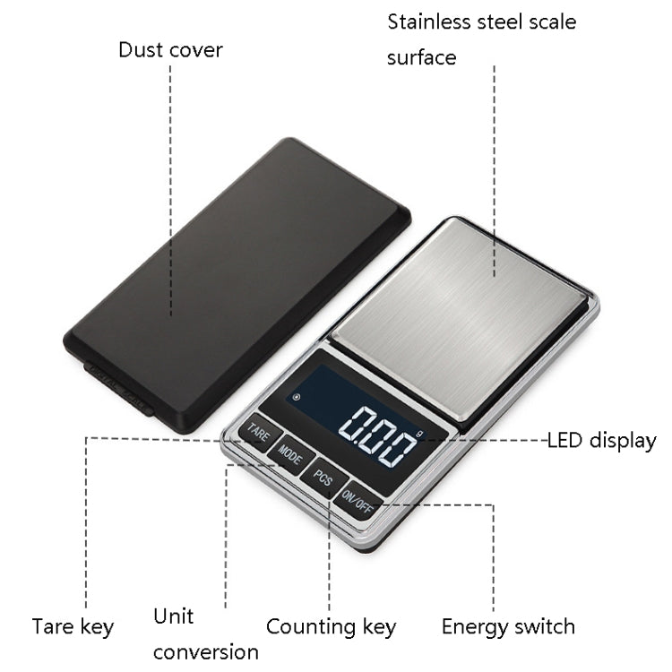 Mini bilancia portatile da cucina in acciaio inossidabile, bilancia elettronica per gioielli ad alta precisione, 100g/0.01g, 200g/0.01g, 300g/0.01g, 500g/0.01g, 500g/0.1g
