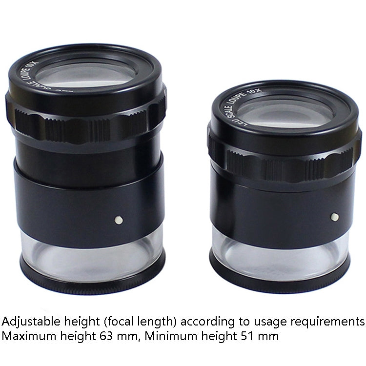 Lente d'ingrandimento 10x con 8 luci LED e scala graduata