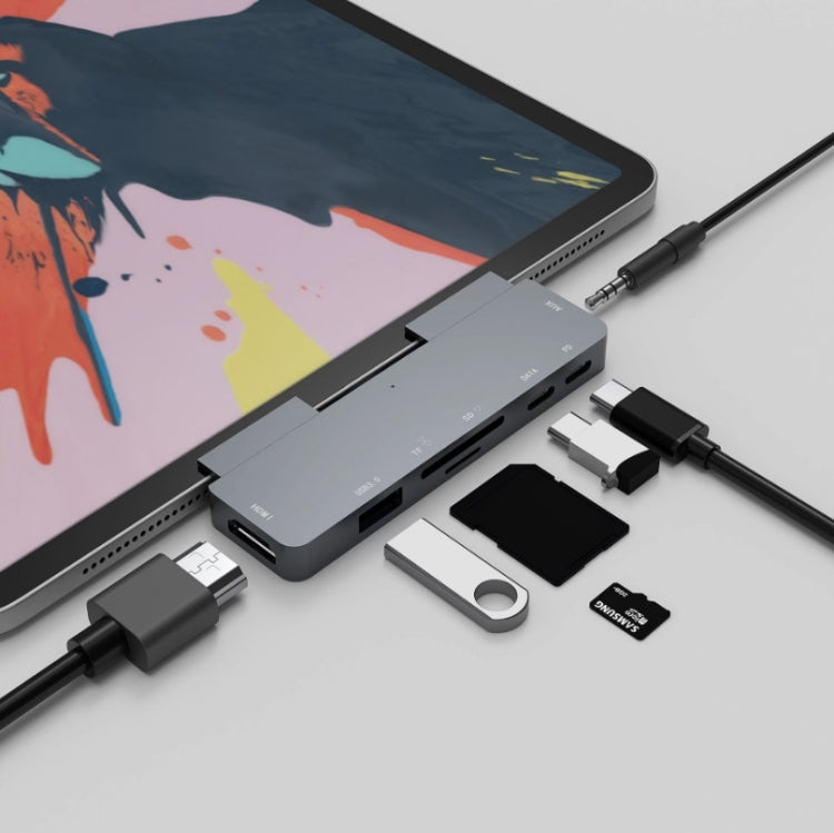 300A 7 in 1 USB3.0x1 + HDMIx1 + PD Portx1 + Type-Cx1 + SD/TF + Adattatore HUB di estensione multifunzione Portx1 da 3,5 mm per iPad Pro
