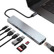 WC7367 8 in 1 87W da tipo C a PD+USB3.0x2+SD+TF+HDMI+RJ45+tipo-c Docking Station HUB, WC7367