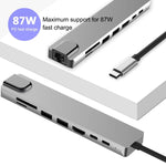 WC7367 8 in 1 87W da tipo C a PD+USB3.0x2+SD+TF+HDMI+RJ45+tipo-c Docking Station HUB, WC7367