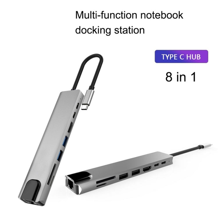 WC7367 8 in 1 87W da tipo C a PD+USB3.0x2+SD+TF+HDMI+RJ45+tipo-c Docking Station HUB, WC7367