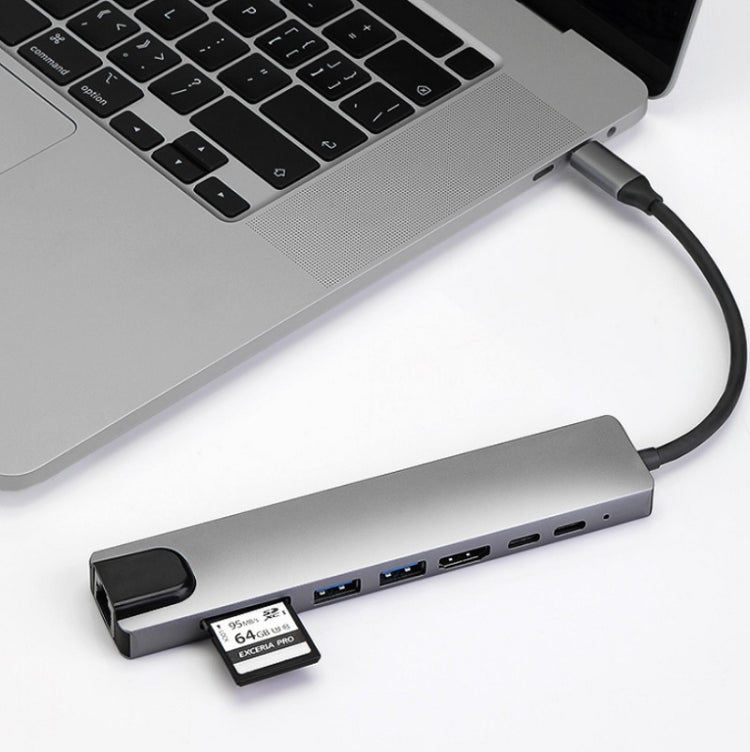 WC7367 8 in 1 87W da tipo C a PD+USB3.0x2+SD+TF+HDMI+RJ45+tipo-c Docking Station HUB, WC7367