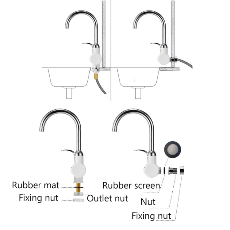 Rubinetto elettrico istantaneo per acqua calda da cucina, scaldabagno caldo e freddo, spina europea, Lamp Display Lower Water Inlet, Lamp Display Side Water Inlet, Lamp Display Leakage Protection Lower Water Inlet                                       ...