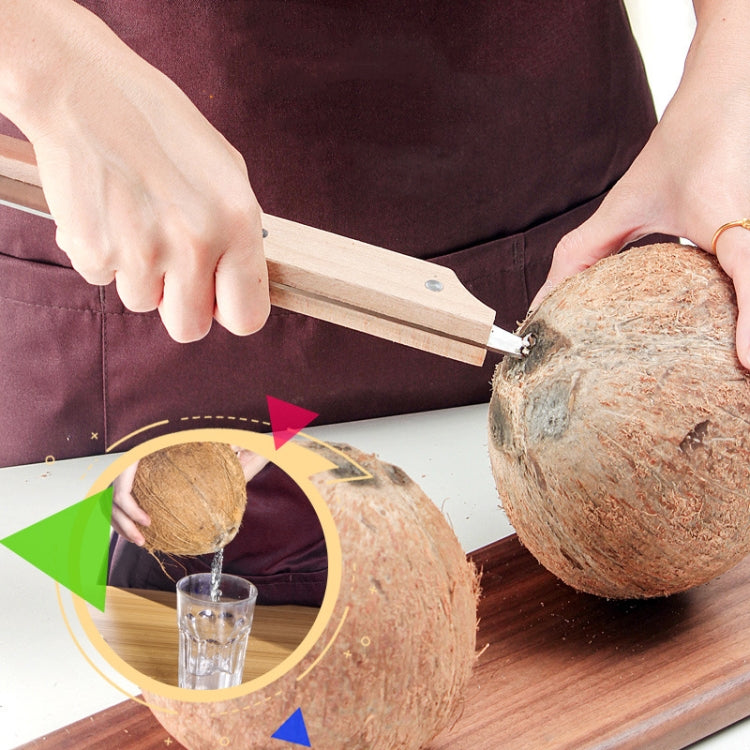 Apriscatole multifunzionale in acciaio inossidabile con guscio di noce di cocco con manico in legno, coltello per carne di cocco, gadget da cucina, Coconut Shell Opener