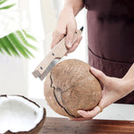 Apriscatole multifunzionale in acciaio inossidabile con guscio di noce di cocco con manico in legno, coltello per carne di cocco, gadget da cucina, Coconut Shell Opener