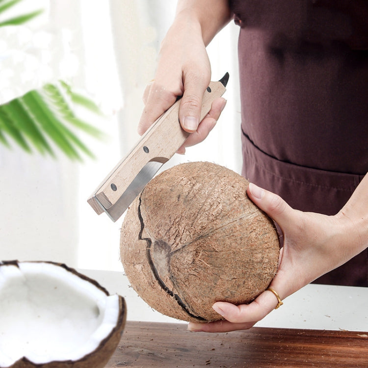 Apriscatole multifunzionale in acciaio inossidabile con guscio di noce di cocco con manico in legno, coltello per carne di cocco, gadget da cucina, Coconut Shell Opener