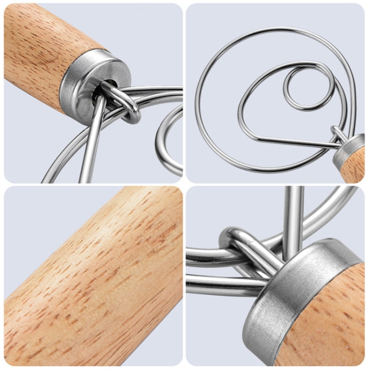Frusta a spirale con asta di miscelazione in acciaio inossidabile per impastare la farina con manico in rovere da 2 pezzi da 13 pollici, Single Circle Agitator, Double Circle Agitator, Three Circle Agitator