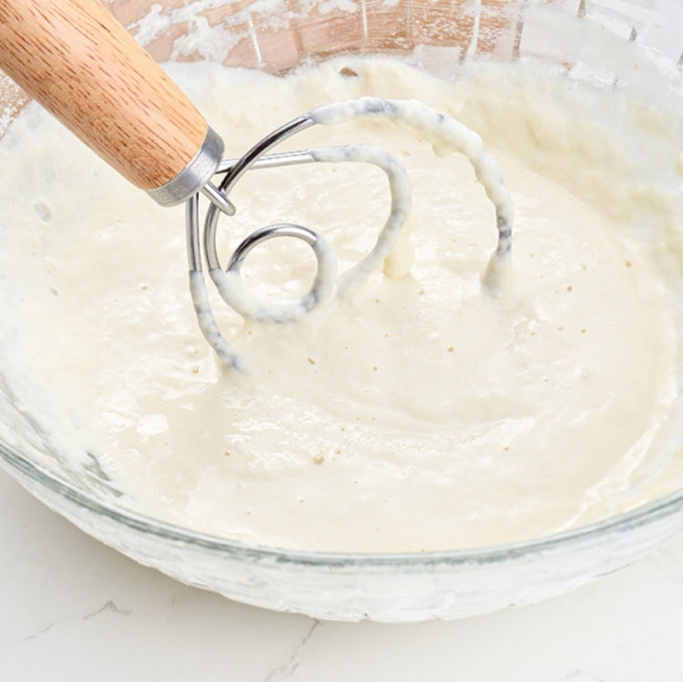 Frusta a spirale con asta di miscelazione in acciaio inossidabile per impastare la farina con manico in rovere da 2 pezzi da 13 pollici, Single Circle Agitator, Double Circle Agitator, Three Circle Agitator