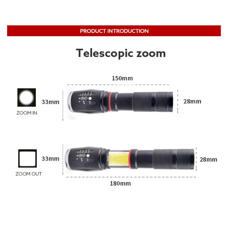 Zoom telescopico Torcia a luce forte Torcia a LED ricaricabile magnetica potente, Silver Head (No Battery, No Charger), Black Head (No Battery, No Charger), Silver Head (With Battery, EU Plug Charger), Black Head (With Battery, EU Plug Charger)
