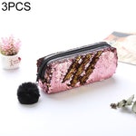 Astuccio reversibile con paillettes da 3 pezzi per materiale scolastico per ragazze Borsa per trucco magica regalo di cancelleria super grande