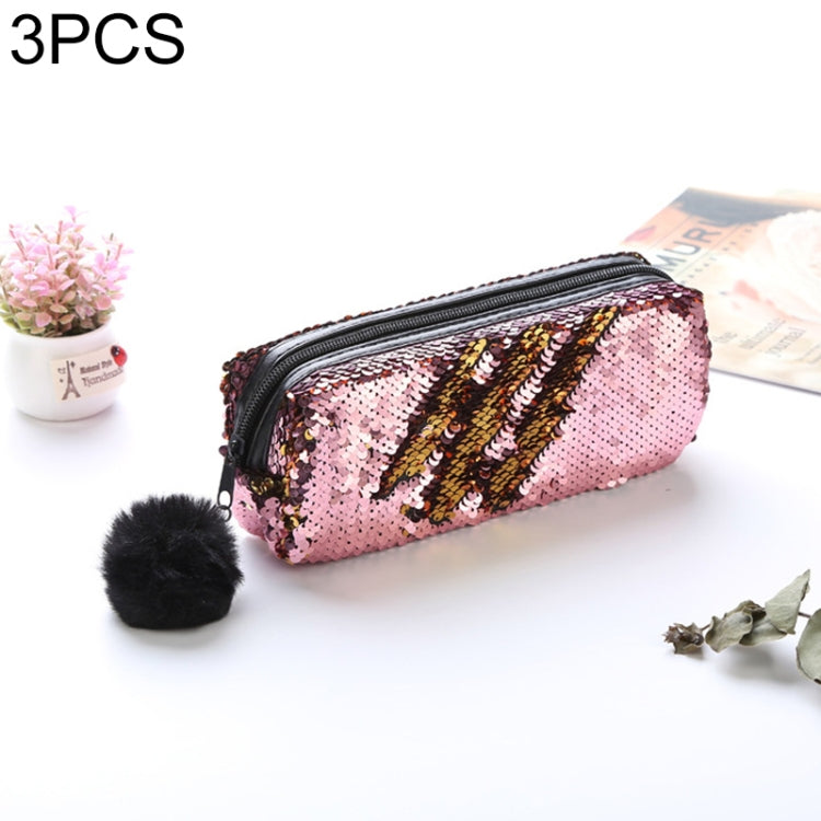 Astuccio reversibile con paillettes da 3 pezzi per materiale scolastico per ragazze Borsa per trucco magica regalo di cancelleria super grande